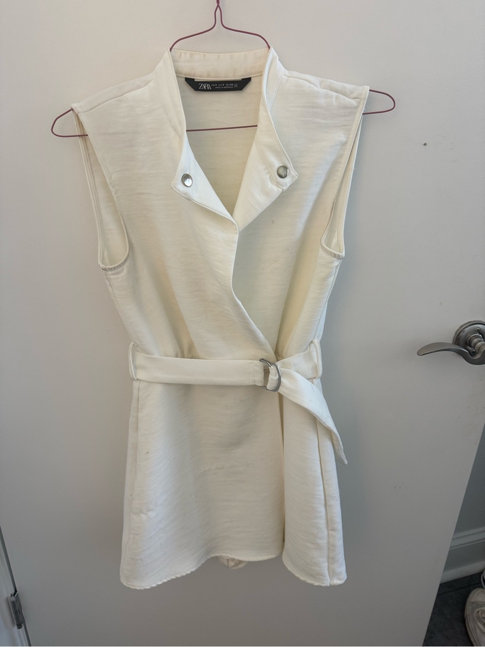 Zara Cream Sleeveless Wrap Mini Dress with Belt